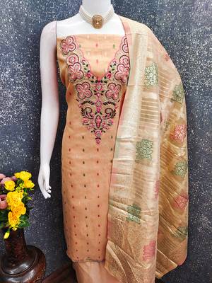 Elegant simmer butti embroidered dress material with jacquard dupatta & santoon bottom 5
