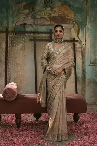 Gold crush saree with heavy sequins work and coding work