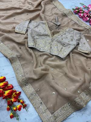 gold sequins embroidered silk saree 4