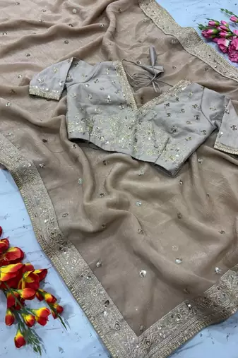 gold sequins embroidered silk saree