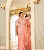 Ready to wear pre drape fenta color rangoli silk blend saree with stitch blouse
