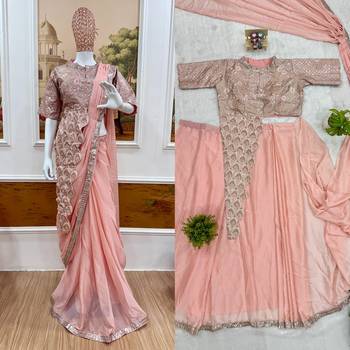 pre draped pre drape fenta rangoli silk blend saree with stitch blouse 4