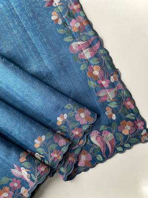 teal embroidered tussar silk saree 4