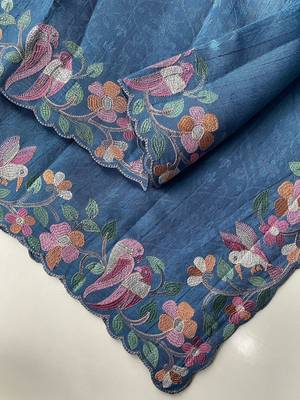 teal embroidered tussar silk saree 5