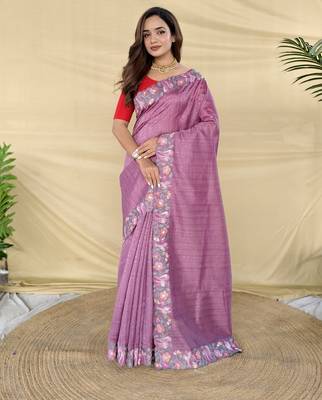 onion pink embroidered tussar silk saree 3