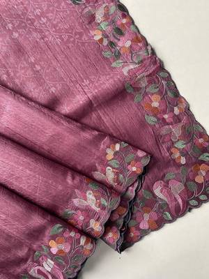 onion pink embroidered tussar silk saree 4