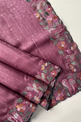 onion pink embroidered tussar silk saree