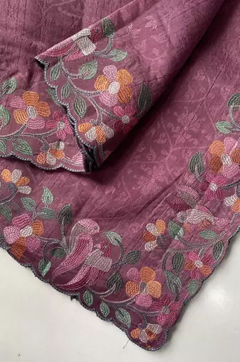 onion pink embroidered tussar silk saree