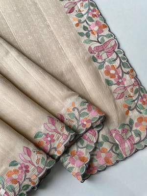 cream floral embroidered tussar silk saree 5