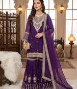 purple embroidered georgette sharara suit