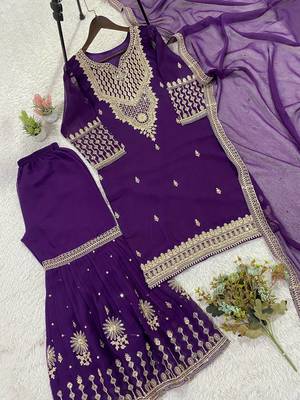 purple embroidered georgette sharara suit 5
