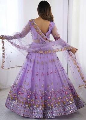 Womens's Net Floral Embroidered Semi-Stitched Lehenga Choli With Dupatta Set 3