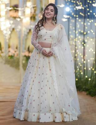 Womens's Net Floral Motiff Semi-Stitched Lehenga Choli With Dupatta Set 1