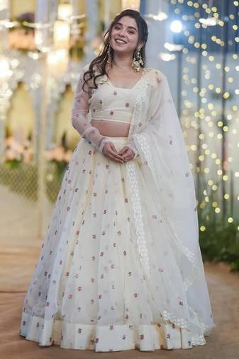 Womens's Net Floral Motiff Semi-Stitched Lehenga Choli With Dupatta Set