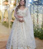 Womens's Net Floral Motiff Semi-Stitched Lehenga Choli With Dupatta Set