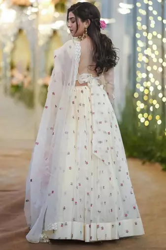 Womens's Net Floral Motiff Semi-Stitched Lehenga Choli With Dupatta Set