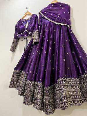 Womens's Chinnon Sequins Embroidered Semi-Stitched Lehenga Choli With Dupatta Set 2