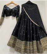 Womens's Chinnon Sequins Embroidered Semi-Stitched Lehenga Choli With Dupatta Set