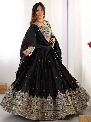 Womens's Chinnon Traditional Motiff Semi-Stitched Lehenga Choli With Dupatta Set 1