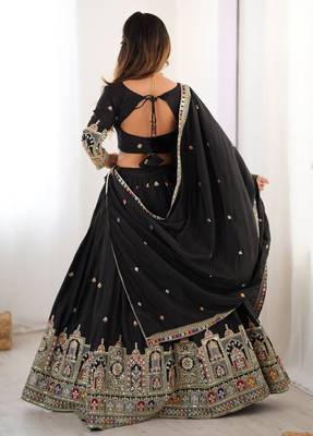 Womens's Chinnon Traditional Motiff Semi-Stitched Lehenga Choli With Dupatta Set 4