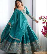 Womens's Chinnon Traditional Motiff Semi-Stitched Lehenga Choli With Dupatta Set