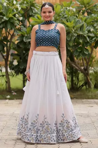 Womens's Georgette Floral Motiff Semi-Stitched Lehenga Choli With Dupatta Set