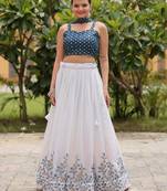 Womens's Georgette Floral Motiff Semi-Stitched Lehenga Choli With Dupatta Set
