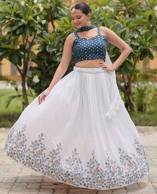 Womens's Georgette Floral Motiff Semi-Stitched Lehenga Choli With Dupatta Set 2