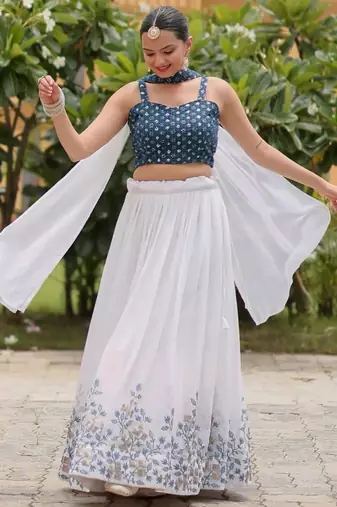 Womens's Georgette Floral Motiff Semi-Stitched Lehenga Choli With Dupatta Set
