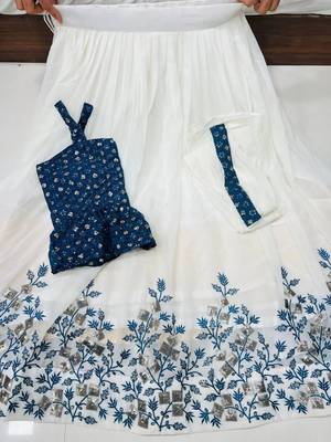 Womens's Georgette Floral Motiff Semi-Stitched Lehenga Choli With Dupatta Set 4