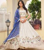 Womens's Chinnon Traditional Motiff Semi-Stitched Lehenga Choli With Bandhani Dupatta Set