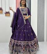 Womens's Chinnon Traditional Motiff Semi-Stitched Lehenga Choli With Dupatta Set