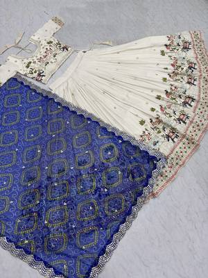 Womens's Chinnon Traditional Motiff Semi-Stitched Lehenga Choli With Bandhani Dupatta Set 4