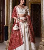Womens's Chinnon Traditional Motiff Semi-Stitched Lehenga Choli With Bandhani Dupatta Set