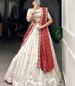 Womens's Chinnon Traditional Motiff Semi-Stitched Lehenga Choli With Bandhani Dupatta Set