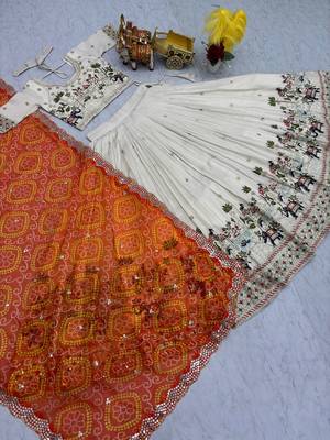 Womens's Chinnon Traditional Motiff Semi-Stitched Lehenga Choli With Bandhani Dupatta Set 4