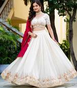 Womens's Chinnon Traditional Motiff Semi-Stitched Lehenga Choli With Dupatta Set