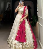 Womens's Chinnon Traditional Motiff Semi-Stitched Lehenga Choli With Dupatta Set