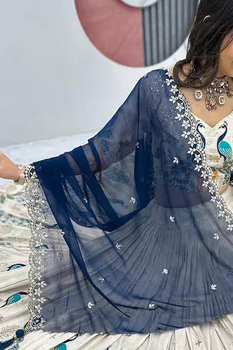 Womens's Chinnon Traditional Motiff Semi-Stitched Lehenga Choli With Dupatta Set