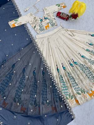 Womens's Chinnon Traditional Motiff Semi-Stitched Lehenga Choli With Dupatta Set 4