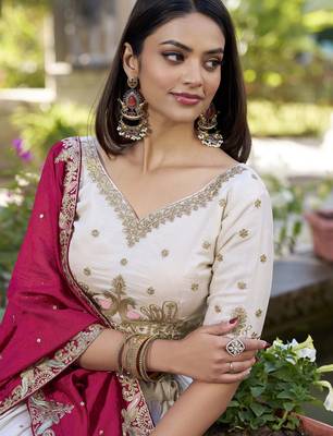 Womens's Chinnon Traditional Motiff Semi-Stitched Lehenga Choli With Dupatta Set 4