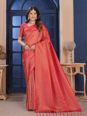 red gold zari kanjivaram silk saree 1