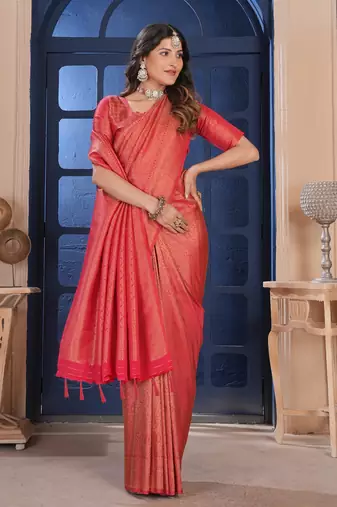 red gold zari kanjivaram silk saree