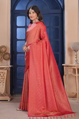 red gold zari kanjivaram silk saree