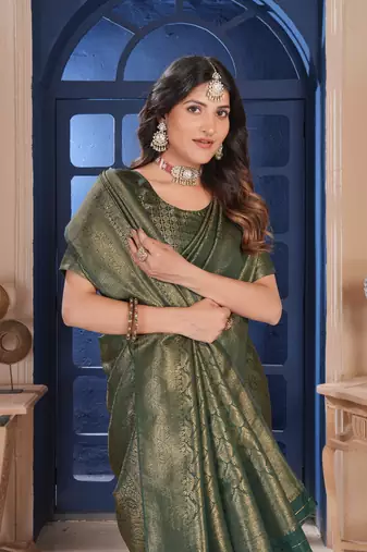 green gold zari kanchipuram silk saree