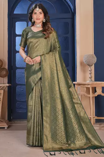 green gold zari kanchipuram silk saree
