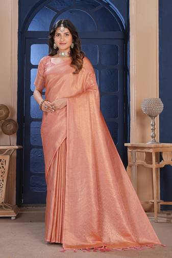 Peach Silk Belnd Saree For This Wedding Seasons ethnic saree wear