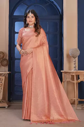 Peach Silk Belnd Saree For This Wedding Seasons ethnic saree wear