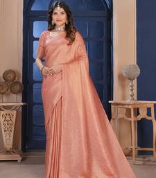 peach gold zari kanjivaram silk saree