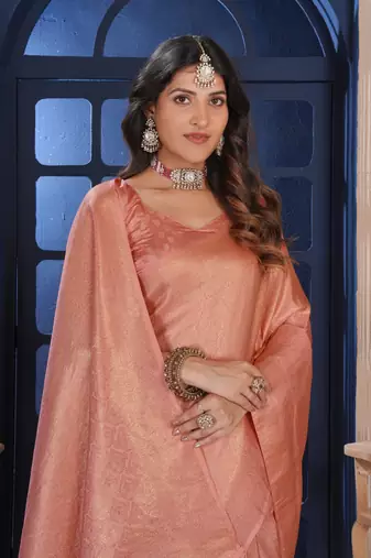 peach gold zari kanjivaram silk saree
